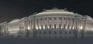 Antonella Iazzetti - The lighting design for the facades of the Senate and Sinode complex is developed with the scope of accentuating the simmetrical composition hierachy imposed by Carlo Rossi. The lighting is achieved by fixtures which are hidden from the eye and do not spoil the view of the facade.