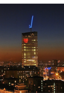 Mirax Federation Towers heartbeat installation designed by Antonella Iazzetti